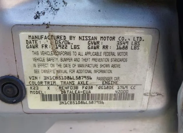 3N1CB51D86L587956 2006 2006 Nissan Sentra- 1-8S 9