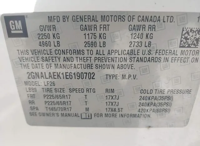 2GNALAEK1E6190702 2014 2014 Chevrolet Equinox- LS 9