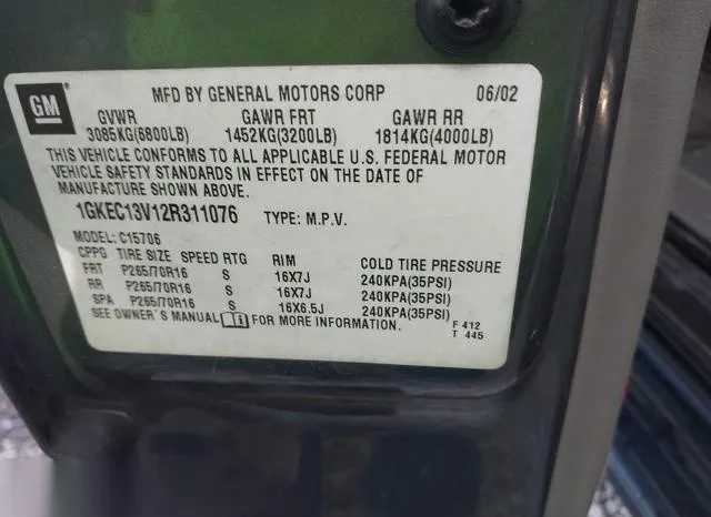 1GKEC13V12R311076 2002 2002 GMC Yukon- Slt 9