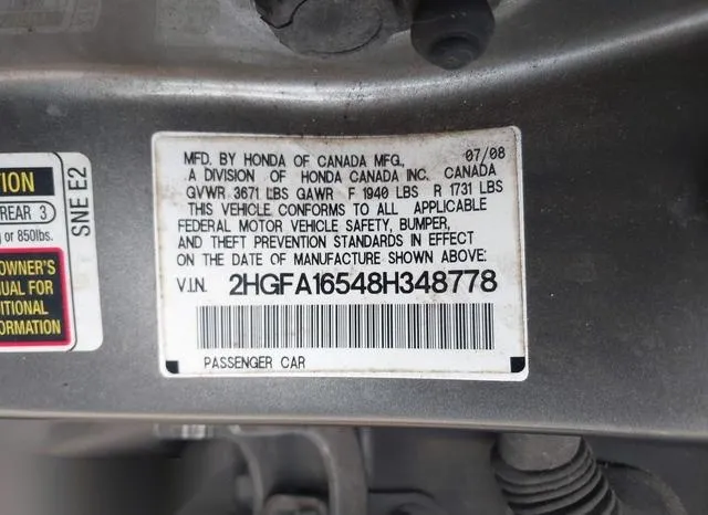 2HGFA16548H348778 2008 2008 Honda Civic- LX 9