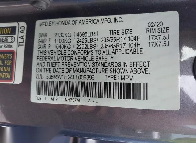 5J6RW1H24LL006396 2020 2020 Honda CR-V- 2Wd Lx 9