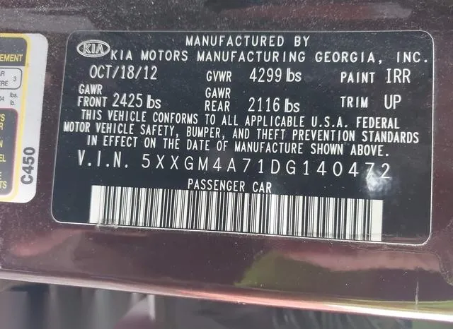 5XXGM4A71DG140472 2013 2013 KIA Optima- LX 9