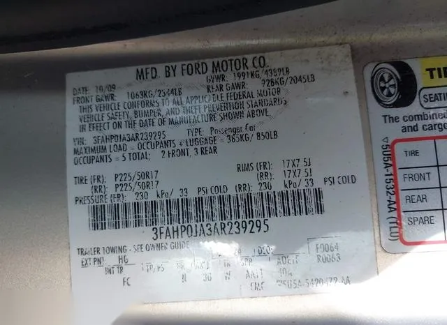 3FAHP0JA3AR239295 2010 2010 Ford Fusion- Sel 9