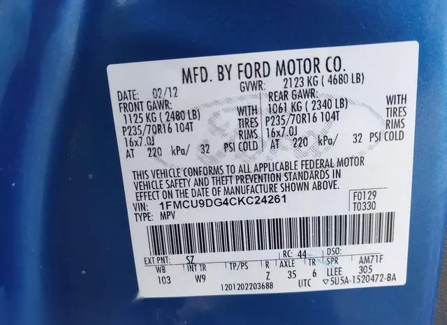 1FMCU9DG4CKC24261 2012 2012 Ford Escape- Xlt 9