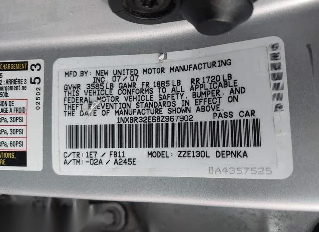 1NXBR32E68Z967902 2008 2008 Toyota Corolla- LE 9