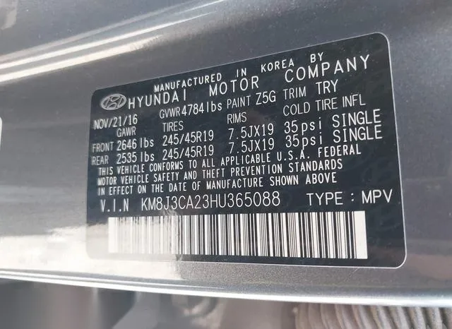 KM8J3CA23HU365088 2017 2017 Hyundai Tucson- Limited 9