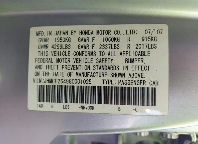 JHMCP26498C001025 2008 2008 Honda Accord- 2-4 Lx-P 9