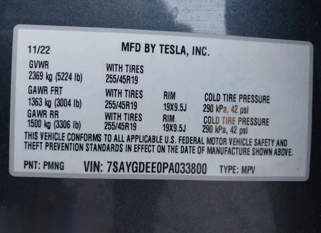 7SAYGDEE0PA033800 2023 2023 Tesla Model Y 9