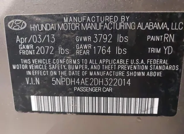 5NPDH4AE2DH322014 2013 2013 Hyundai Elantra- Gls 9