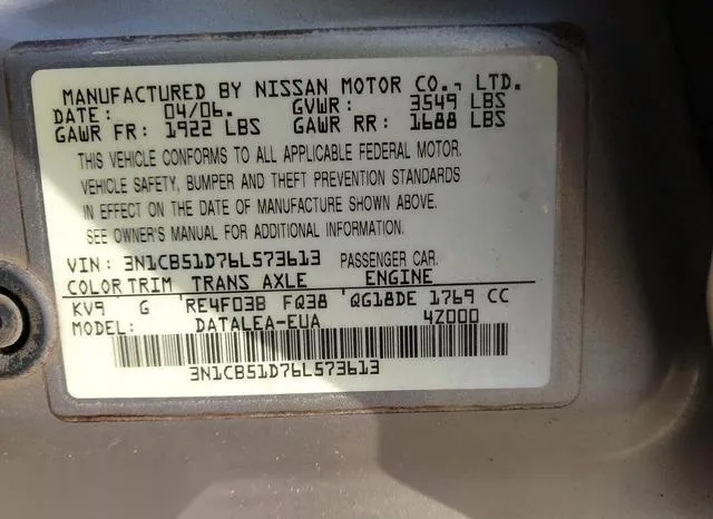 3N1CB51D76L573613 2006 2006 Nissan Sentra- 1-8S 9