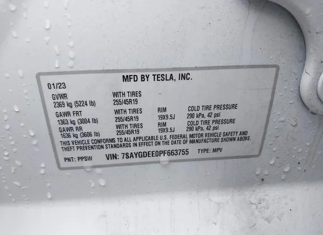 7SAYGDEE0PF663755 2023 2023 Tesla Model Y- Awd/Long Range D 9