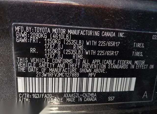 2T3W1RFV3MC127889 2021 2021 Toyota RAV4- Xle 9