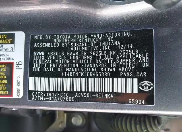 4T4BF1FK1FR465380 2015 2015 Toyota Camry- LE 9