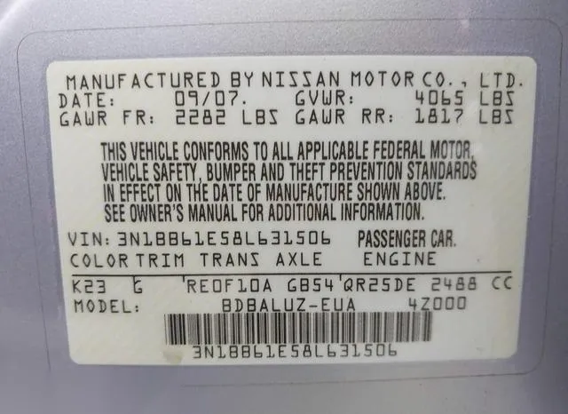 3N1BB61E58L631506 2008 2008 Nissan Sentra- Se-R 9