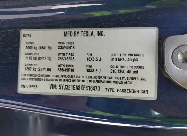 5YJ3E1EA8KF416470 2019 2019 Tesla Model 3- Long Range/Mid R 8