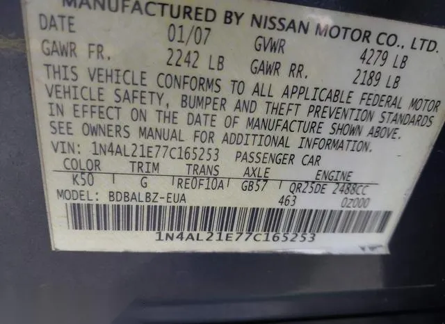 1N4AL21E77C165253 2007 2007 Nissan Altima- 2-5 S 9