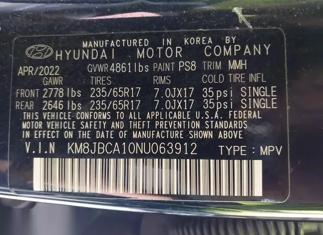 KM8JBCA10NU063912 2022 2022 Hyundai Tucson- Hybrid Blue 9