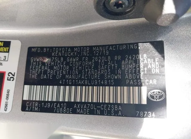 4T1G11AK8LU914815 2020 2020 Toyota Camry- SE 9