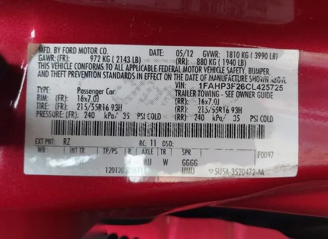 1FAHP3F26CL425725 2012 2012 Ford Focus- SE 9