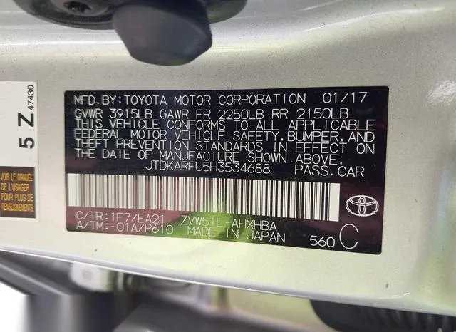 JTDKARFU5H3534688 2017 2017 Toyota Prius- Three Touring 9