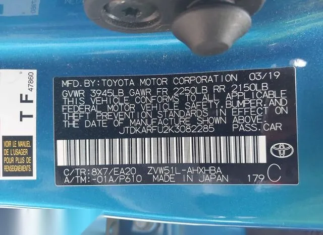 JTDKARFU2K3082285 2019 2019 Toyota Prius- Xle 9