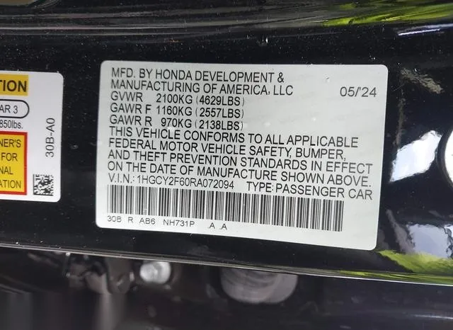 1HGCY2F60RA072094 2024 2024 Honda Accord- Hybrid Ex-L 9