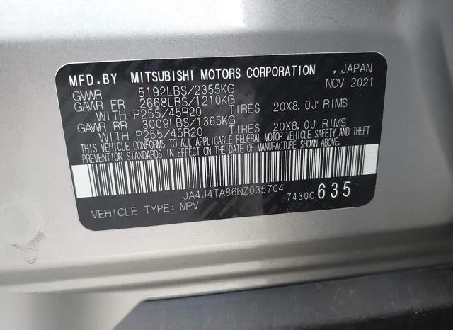 JA4J4TA86NZ035704 2022 2022 Mitsubishi Outlander- ES 2-5 9