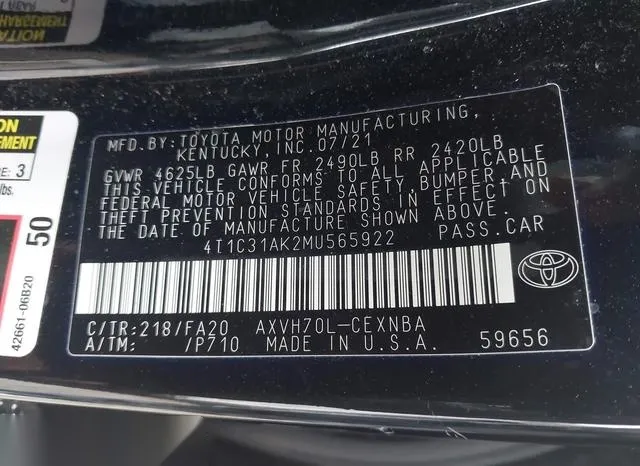 4T1C31AK2MU565922 2021 2021 Toyota Camry- Le Hybrid 9