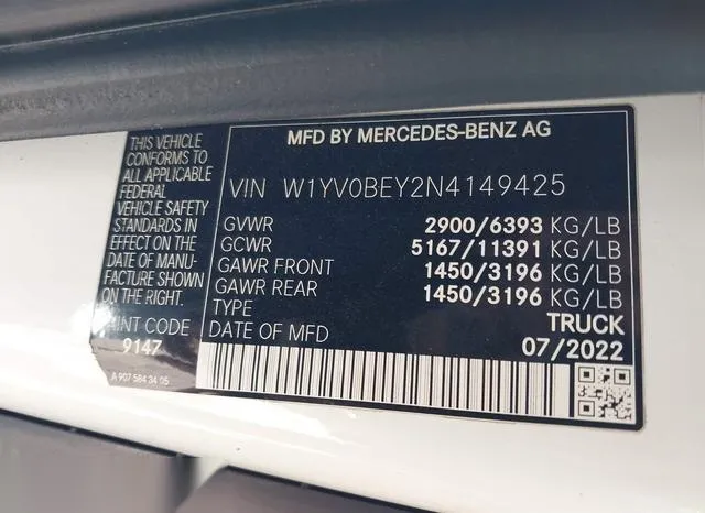 W1YV0BEY2N4149425 2022 2022 Mercedes-Benz Metris 9