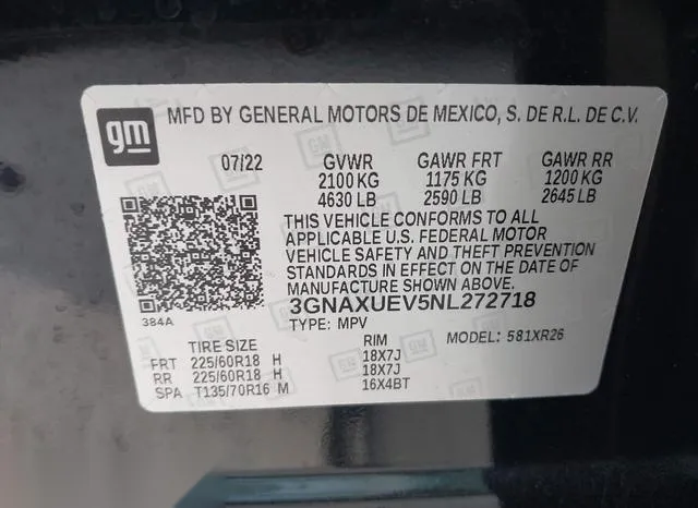 3GNAXUEV5NL272718 2022 2022 Chevrolet Equinox- Awd Lt 9