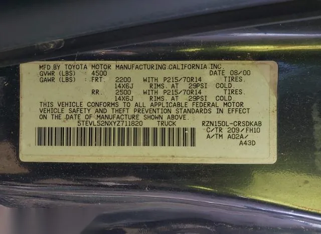 5TEVL52NXYZ711820 2000 2000 Toyota Tacoma 9