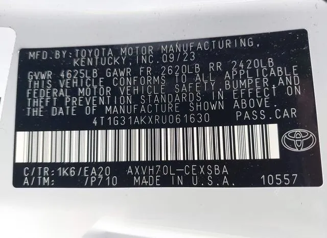 4T1G31AKXRU061630 2024 2024 Toyota Camry- Hybrid SE 9