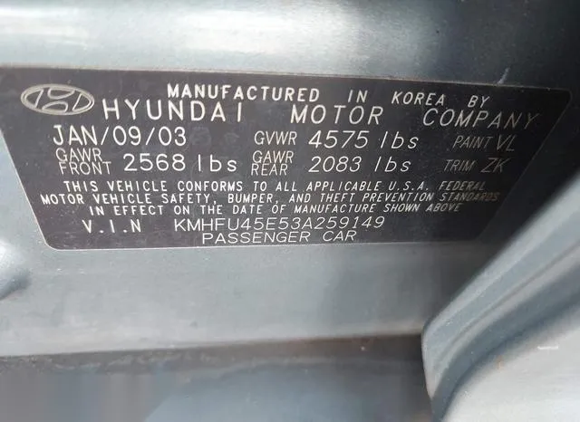 KMHFU45E53A259149 2003 2003 Hyundai XG- 350 L 9