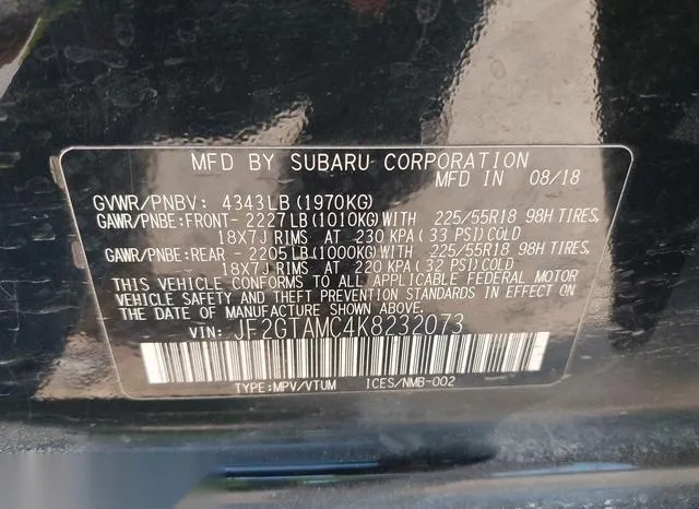 JF2GTAMC4K8232073 2019 2019 Subaru Crosstrek- 2-0I Limited 9