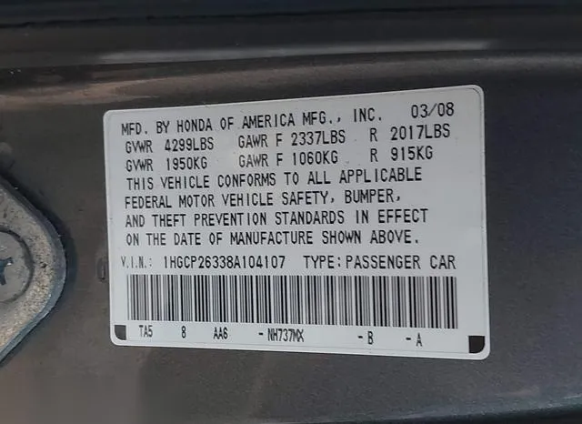 1HGCP26338A104107 2008 2008 Honda Accord- 2-4 LX 9