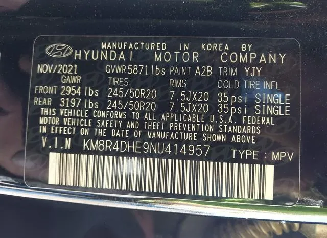 KM8R4DHE9NU414957 2022 2022 Hyundai Palisade- Sel 9