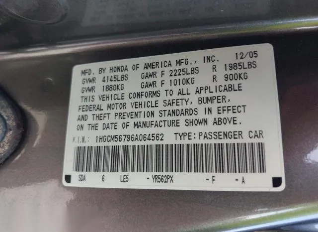 1HGCM56796A064562 2006 2006 Honda Accord- 2-4 EX 9