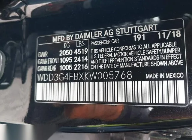 WDD3G4FBXKW005768 2019 2019 Mercedes-Benz A 220- 4Matic 9