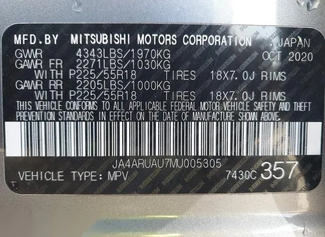 JA4ARUAU7MU005305 2021 2021 Mitsubishi Outlander- Sport 2-0 9