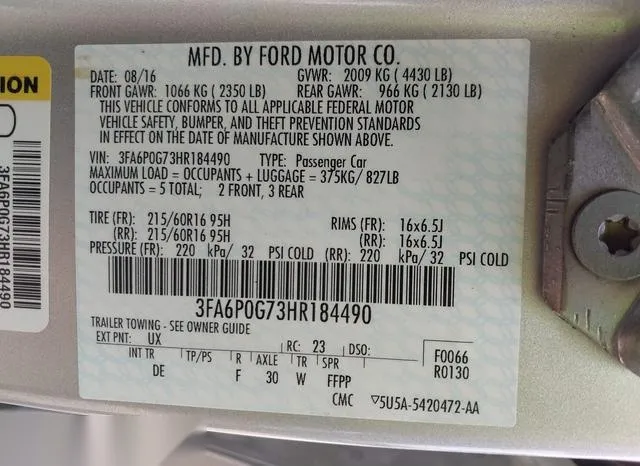 3FA6P0G73HR184490 2017 2017 Ford Fusion- S 9