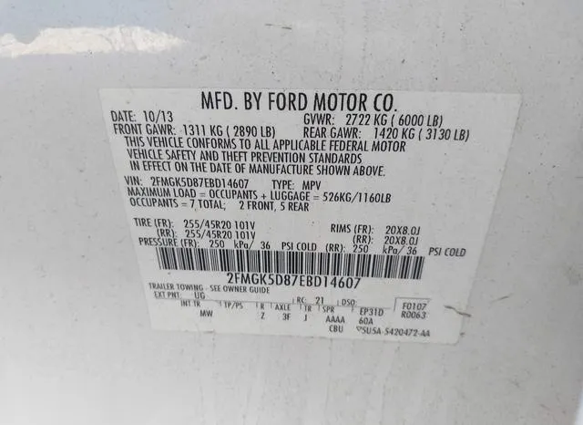 2FMGK5D87EBD14607 2014 2014 Ford Flex- Limited 9