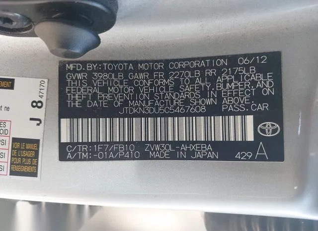 JTDKN3DU5C5467608 2012 2012 Toyota Prius- Two 9