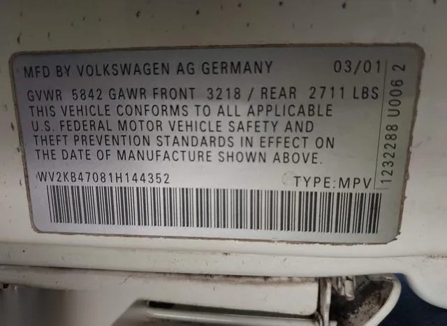 WV2KB47081H144352 2001 2001 Volkswagen Eurovan- Gls 9