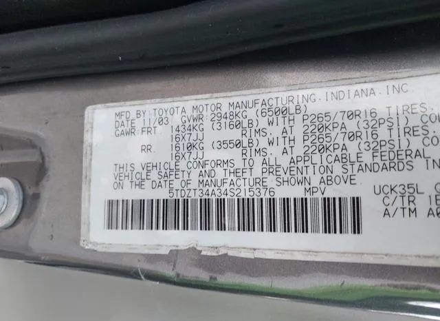 5TDZT34A34S215376 2004 2004 Toyota Sequoia- Sr5 V8 9