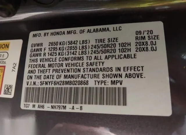 5FNYF6H28MB020868 2021 2021 Honda Pilot- Awd Special Edition 9