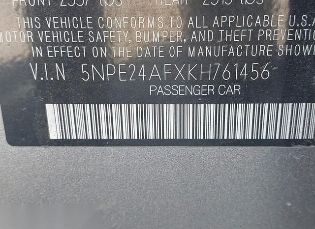 5NPE24AFXKH761456 2019 2019 Hyundai Sonata- SE 9