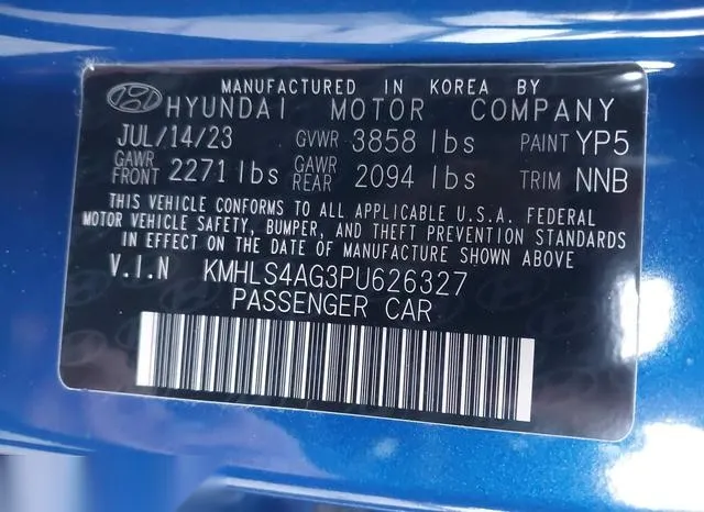 KMHLS4AG3PU626327 2023 2023 Hyundai Elantra- Sel 9