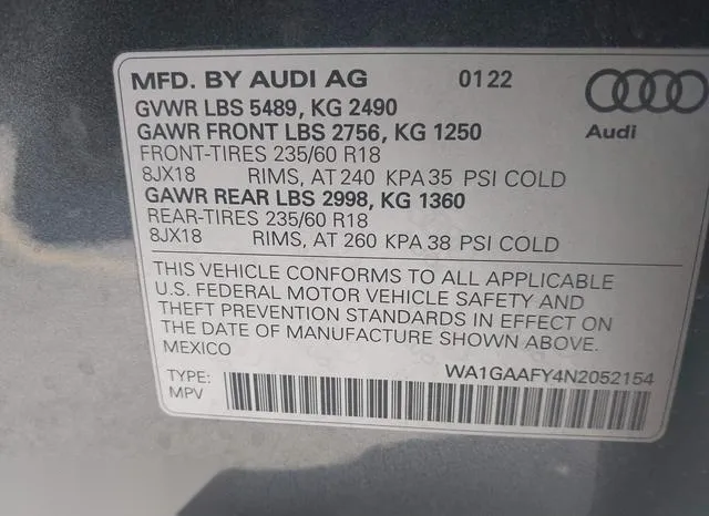 WA1GAAFY4N2052154 2022 2022 Audi Q5- S Line Premium 9