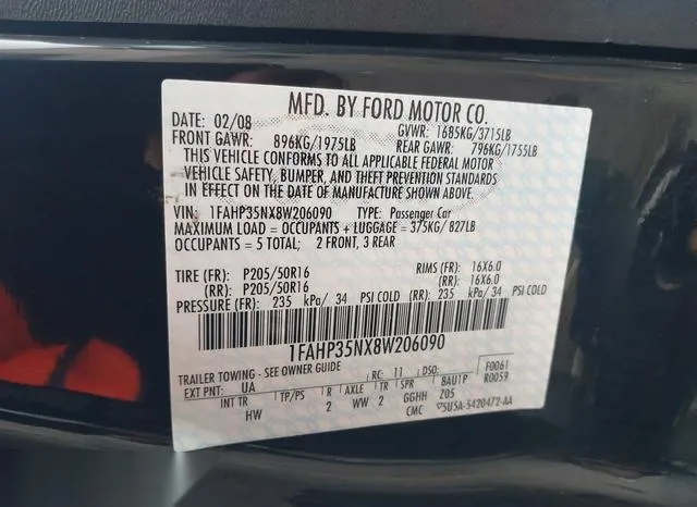 1FAHP35NX8W206090 2008 2008 Ford Focus- Se/Ses 9