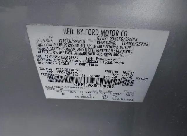 1FAHP2EWXBG108889 2011 2011 Ford Taurus- Sel 9